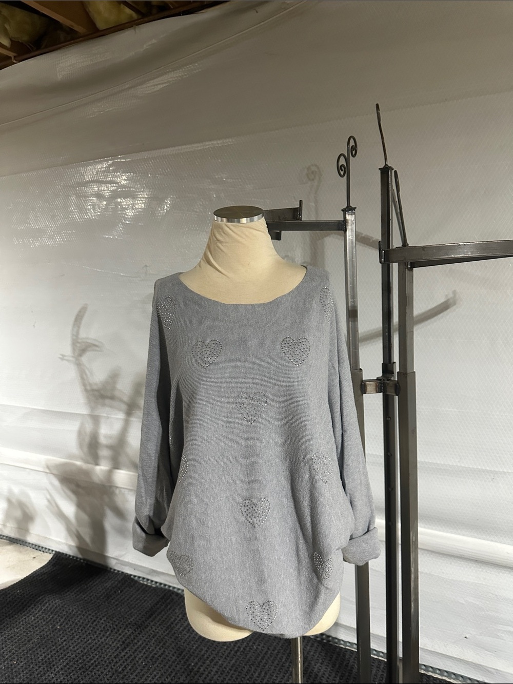 Milano Light Gray Heart Crewneck Sweater